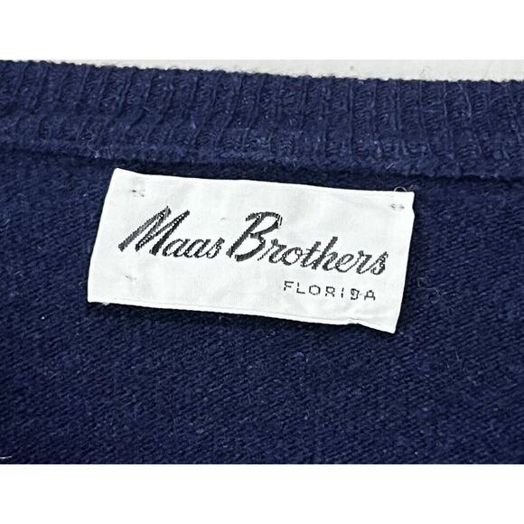 Vintage Maas Brothers Florida Classic Preppy V-Neck Sweater Navy Blue Men's M - Picture 5 of 5